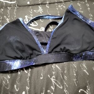 Adore Me Black and Blue Sports Bra with Elastic Support